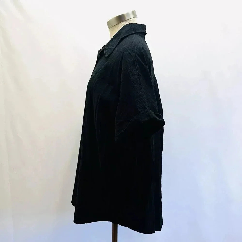 ZEAGOO Women Short Sleeve Button Down Collared Black 100% Cotton Shirt Size XXL - Picture 10 of 13